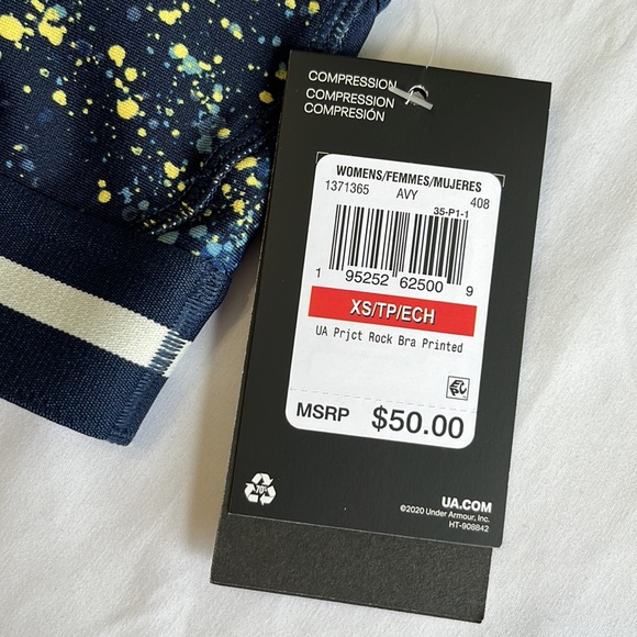 Under Armour Project Rock Printed CROSSBACK Sports Bra in Academy - Picture 13 of 14